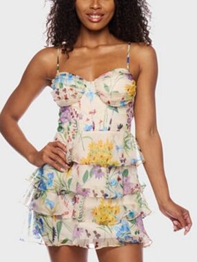 Alex&Sophia Corset mini dress in floral  w/cream background  jr. Size 1/2  NWTS